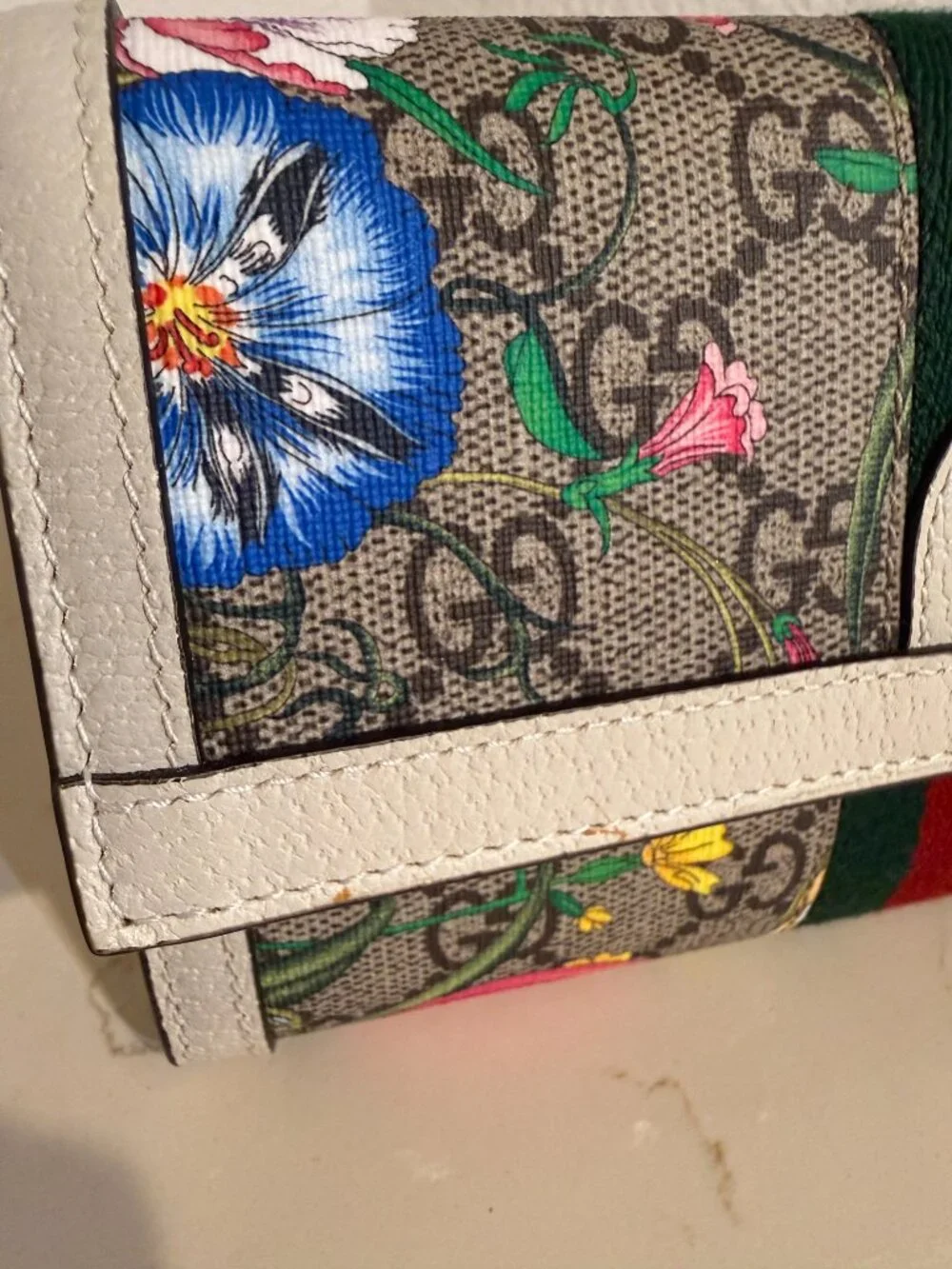 🌸 Gucci Ophidia GG Flora Continental Long Wallet with White Leather Trim